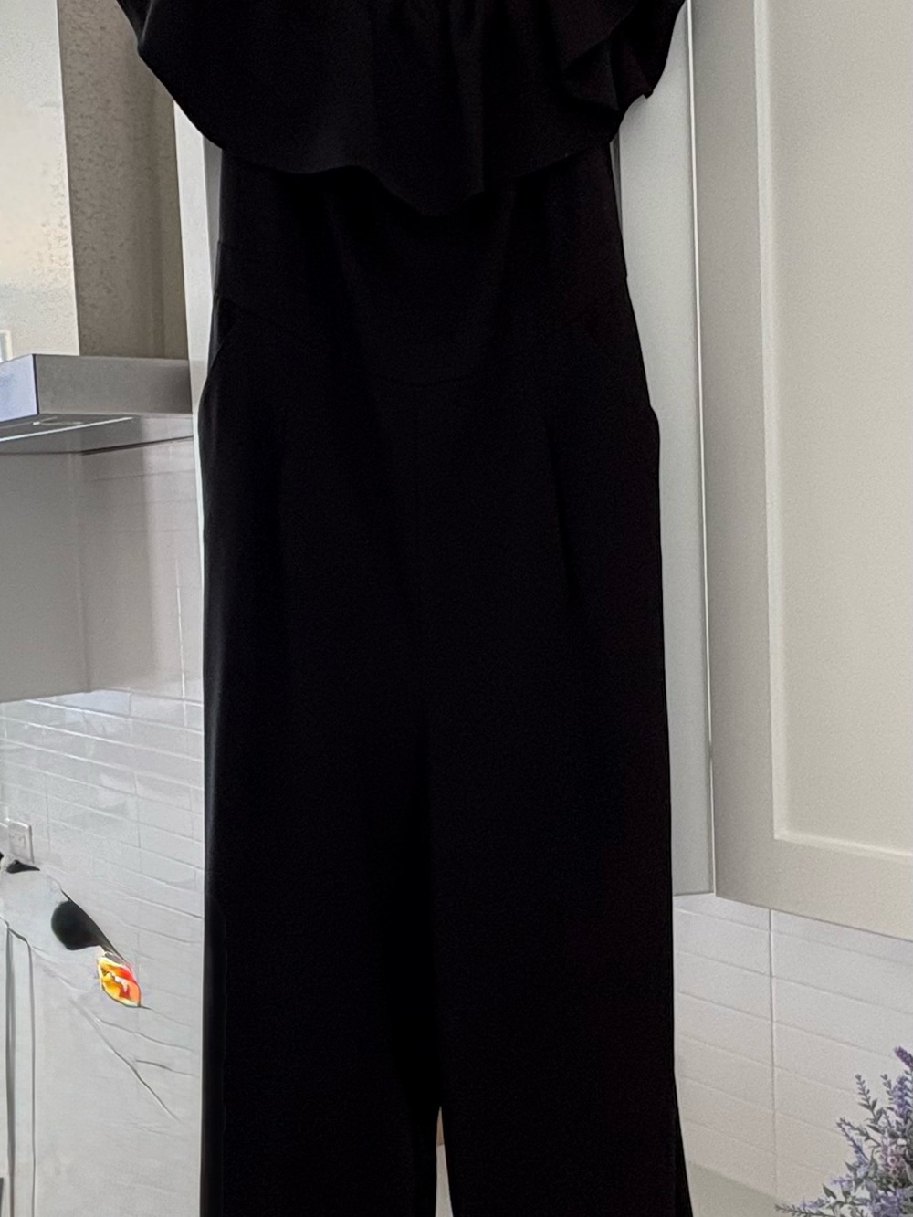 Banana Republic Black Ruffle-Shoulder Wide-Leg Jumpsuit